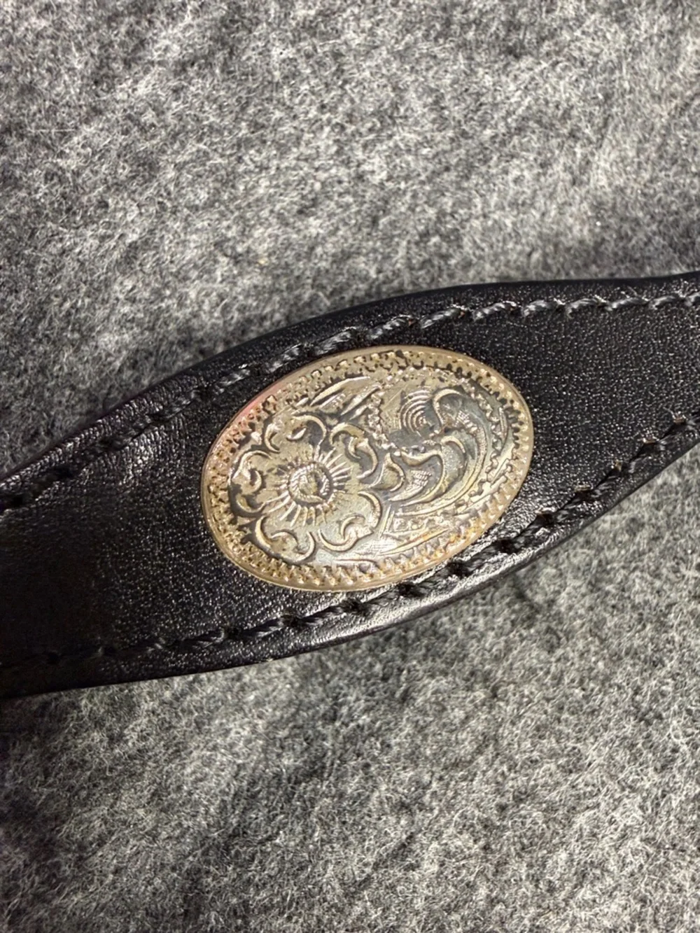 Black Western Leather Belt with Silver-Tone Buckle - Picture 3 of 7